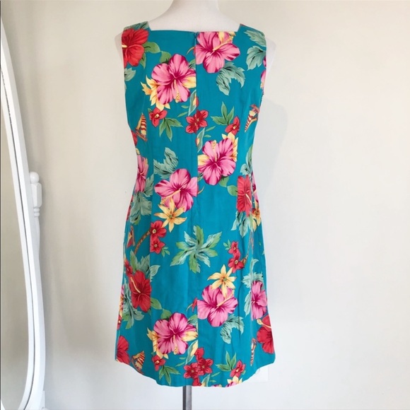 Caribbean Joe Turquoise Floral Cotton Sheath Sundress, size Petite Medium - Picture 3 of 10